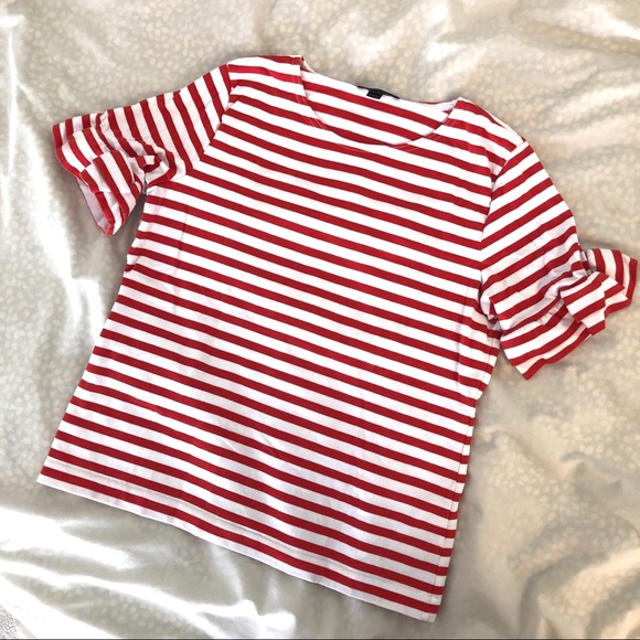 J.Crew Ruffle Sleeve T-shirt in Red & White Stripe - Picture 2 of 11